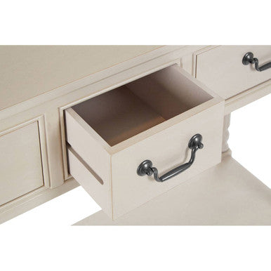 Grey Natural Wooden Two-Tier Display Top Console Table with 2 Drawers and Carved Legs, Heritage