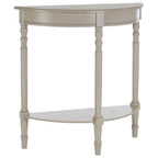 Grey Putty Wooden Half Moon Console Table with Open Lower Shelf and Carved Spindle Legs | Heritage