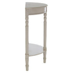 Grey Putty Wooden Half Moon Console Table with Open Lower Shelf and Carved Spindle Legs | Heritage