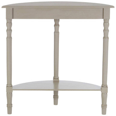 Grey Putty Wooden Half Moon Console Table with Open Lower Shelf and Carved Spindle Legs | Heritage