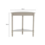 Grey Putty Wooden Half Moon Console Table with Open Lower Shelf and Carved Spindle Legs | Heritage