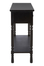 Vintage Black Wooden Three-Drawer Console Table with Bottom Storage Shelf and Carved Spindle Legs, Heritage