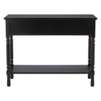 Vintage Black Wooden Three-Drawer Console Table with Bottom Storage Shelf and Carved Spindle Legs, Heritage