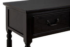 Vintage Black Wooden Three-Drawer Console Table with Bottom Storage Shelf and Carved Spindle Legs, Heritage