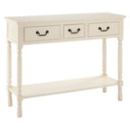 White Ivory Wooden 3-Drawer Console Table with Bevelled Top and Bottom Shelf | Heritage