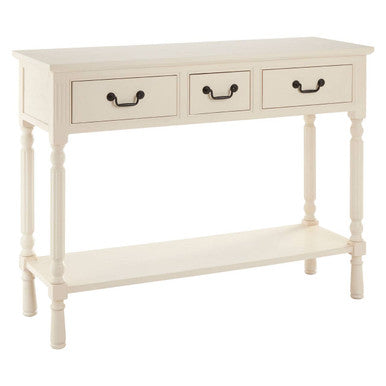 White Ivory Wooden 3-Drawer Console Table with Bevelled Top and Bottom Shelf | Heritage