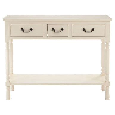 White Ivory Wooden 3-Drawer Console Table with Bevelled Top and Bottom Shelf | Heritage