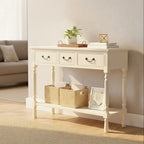 White Ivory Wooden 3-Drawer Console Table with Bevelled Top and Bottom Shelf | Heritage