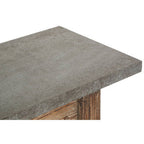 Grey Metal Top Console Table with Natural Carved Wooden Legs | Elementary
