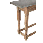 Grey Metal Top Console Table with Natural Carved Wooden Legs | Elementary