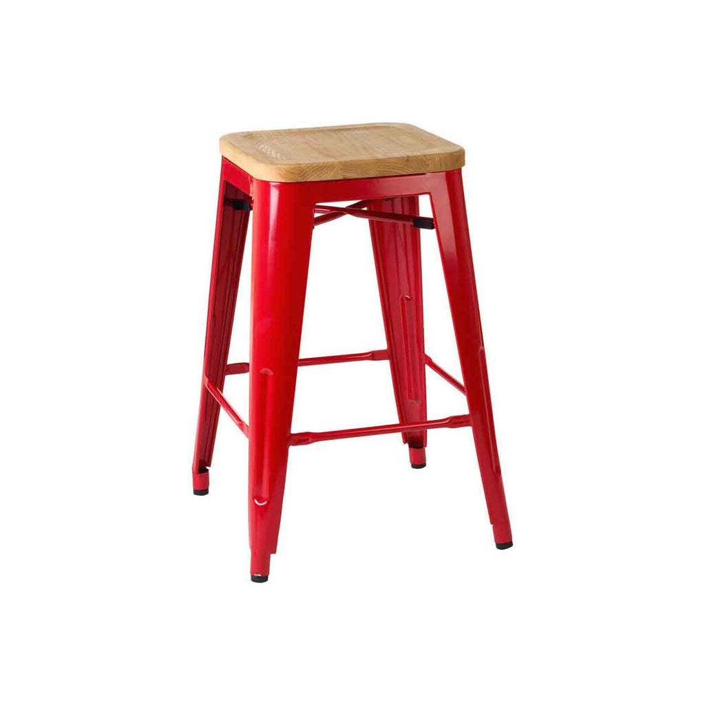 Red  Bar Stool in Powder Coated Metal and Wood | Aldgate