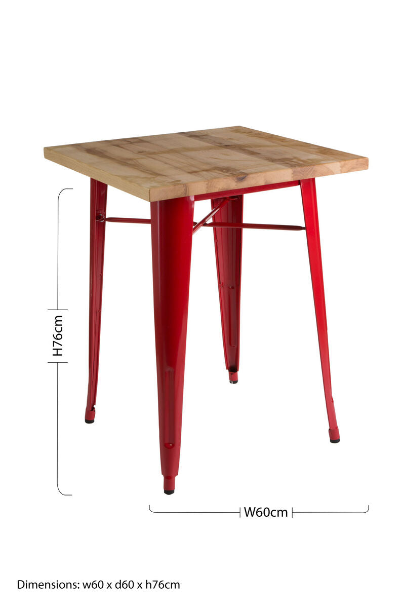 Natural Wood Grain Top Side Table with Red Powder Coated Metal Legs | Aldgate