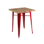 Natural Wood Grain Top Side Table with Red Powder Coated Metal Legs | Aldgate