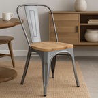Silver Chair in Powder Coated  Metal and Wood | Aldgate