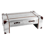 Silver Aluminium and Brown Faux Leather Finish Coffee Table with 2 Drawers | Avro