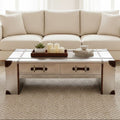 Silver Aluminium and Brown Faux Leather Finish Coffee Table with 2 Drawers | Avro