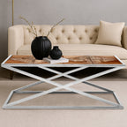 Natural Rectangular Coffee Table with Cross Frame Design | Hudson