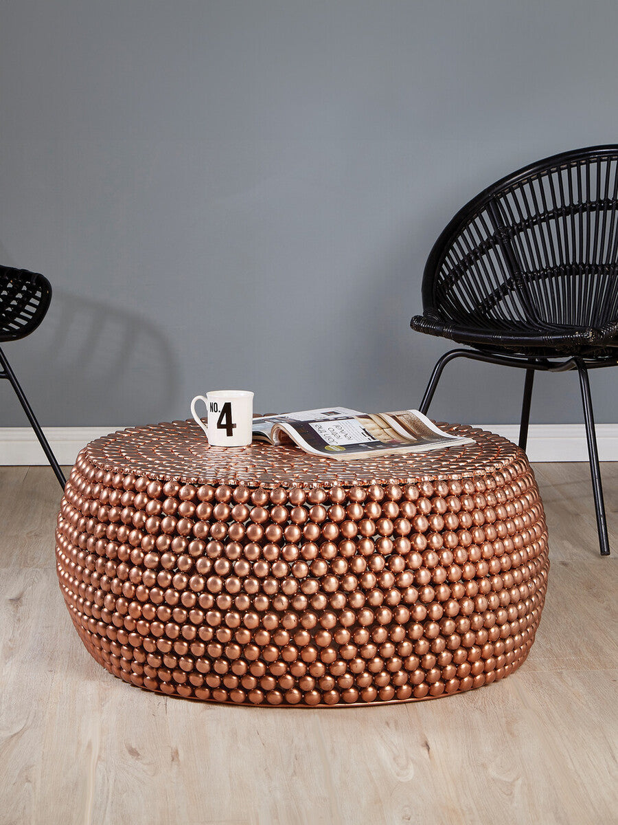 Gold Interlinked Beaded Iron Copper Finish Coffee Table | Templar
