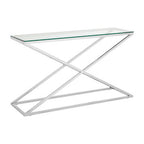 Clear Tempered Glass Top Console Table with Stainless Steel Criss Cross Base | Montril