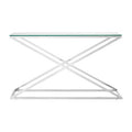 Clear Tempered Glass Top Console Table with Stainless Steel Criss Cross Base | Montril