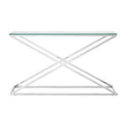 Clear Tempered Glass Top Console Table with Stainless Steel Criss Cross Base | Montril