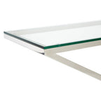 Clear Tempered Glass Top Console Table with Stainless Steel Criss Cross Base | Montril