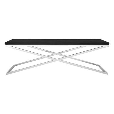 Black Leather Effect Rectangular Coffee Table with Cross Frame Design | Tribute