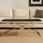 Black Leather Effect Rectangular Coffee Table with Cross Frame Design | Tribute