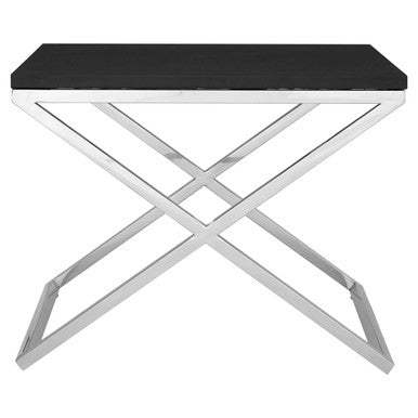 Black Leather Effect End Table with Cross Frame Design | Tribute