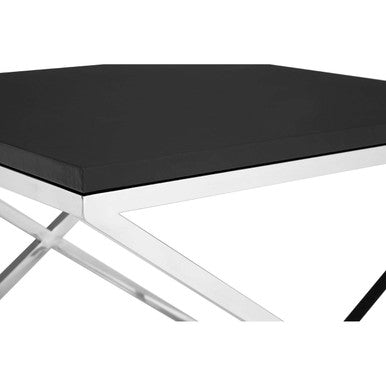 Black Leather Effect End Table with Cross Frame Design | Tribute