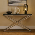 Black Leather Effect Console Table with Cross Design | Tribute