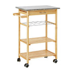 Large Pinewood Kitchen Trolley with Granite Surface Glenn | Harlow