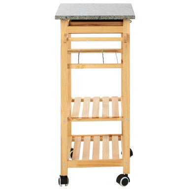 Large Pinewood Kitchen Trolley with Granite Surface Glenn | Harlow