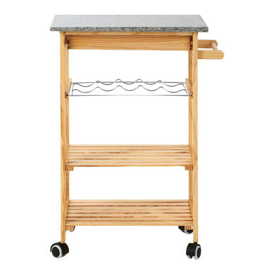Large Pinewood Kitchen Trolley with Granite Surface Glenn | Harlow