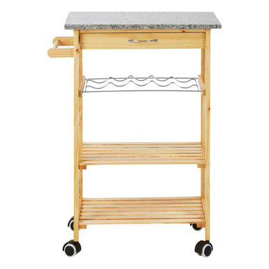 Large Pinewood Kitchen Trolley with Granite Surface Glenn | Harlow