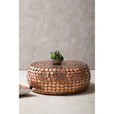 Gold Round Iron Pebble Design Coffee Table | Templar