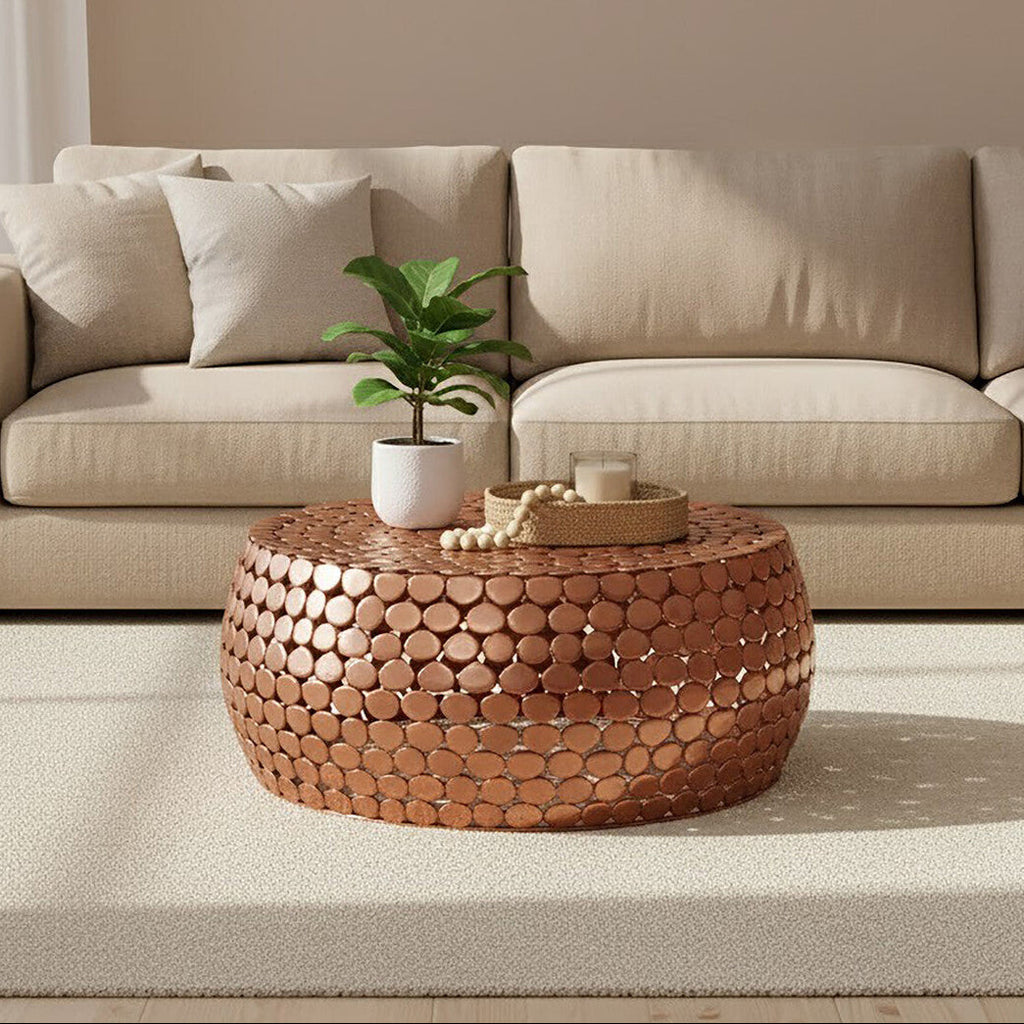 Gold Round Iron Pebble Design Coffee Table | Templar