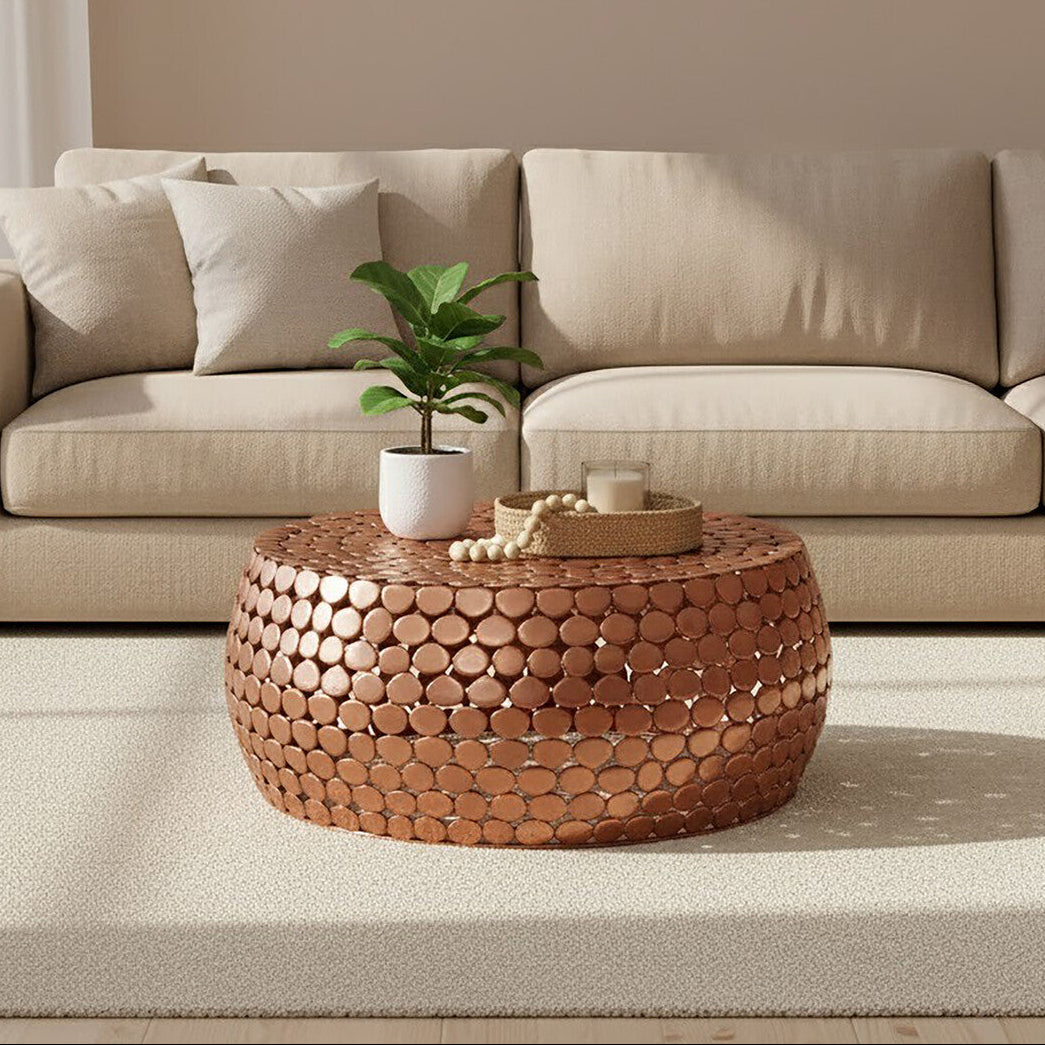 Gold Round Iron Pebble Design Coffee Table | Templar