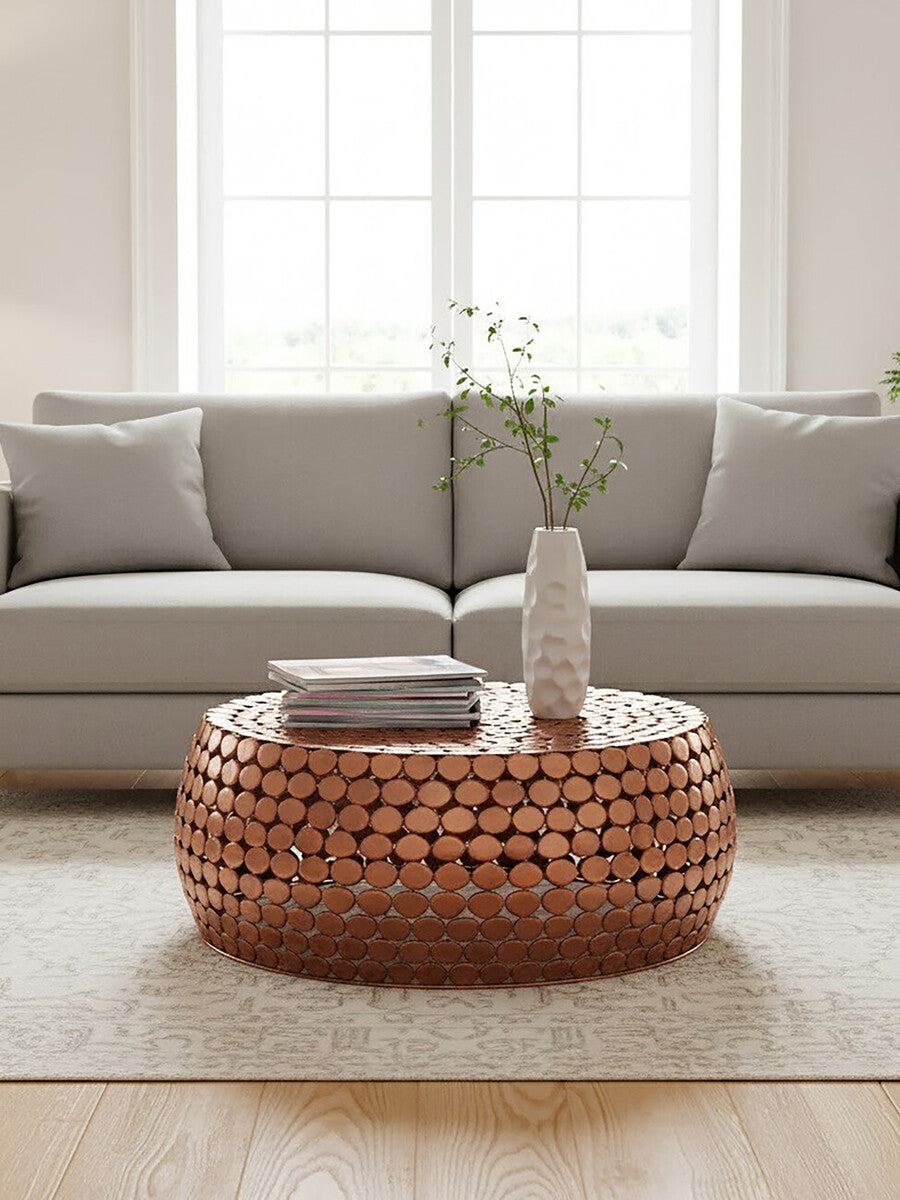 Gold Round Iron Pebble Design Coffee Table | Templar