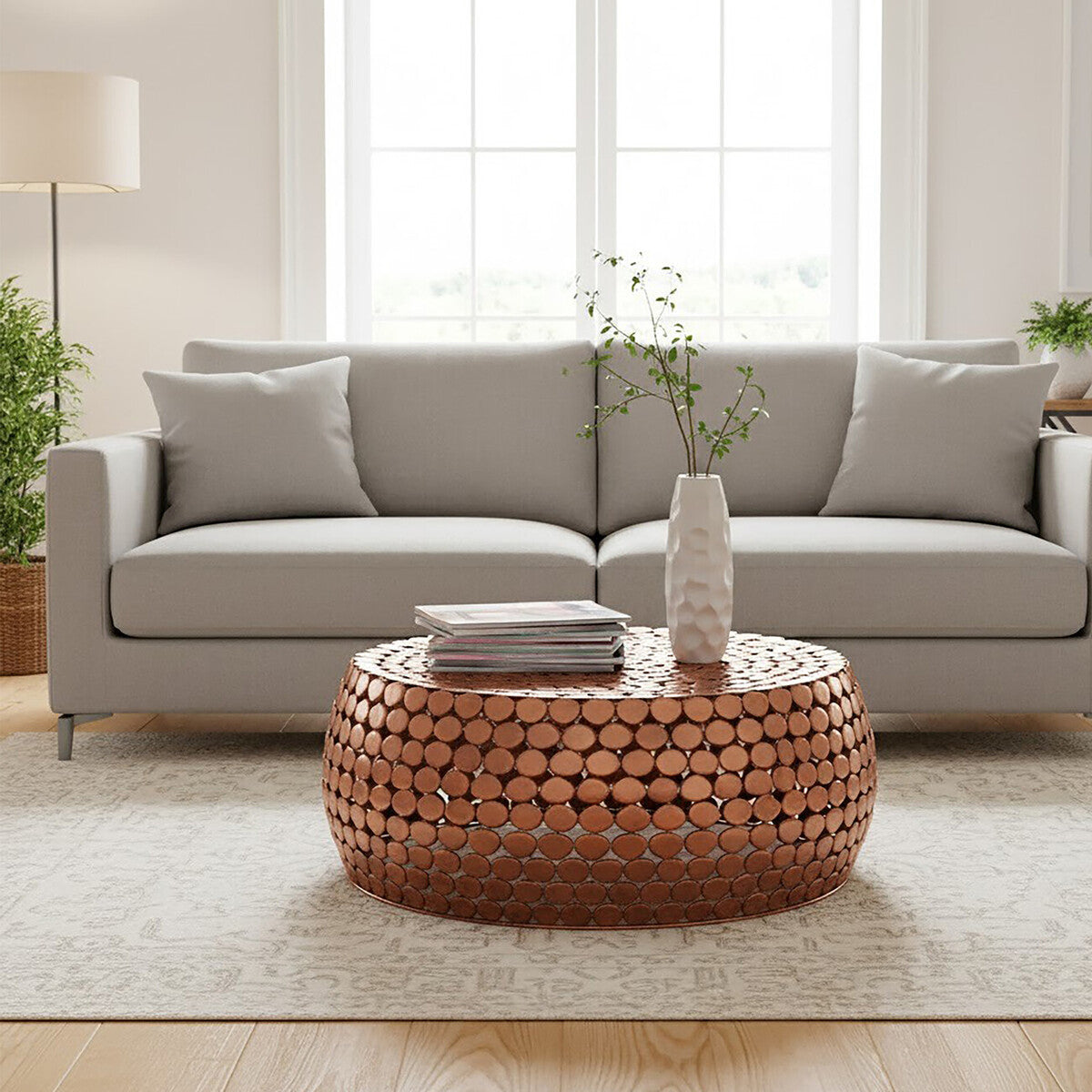 Gold Round Iron Pebble Design Coffee Table | Templar