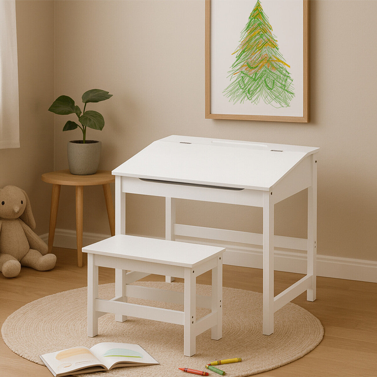 Children's White Desk and Stool | Jordan