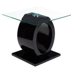 Tempered Glass Top O-Shaped Side Table with Black MDF Base, Halo