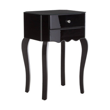1 Drawer Black Mirrored Glass Top Side Table with MDF Base | Orchid