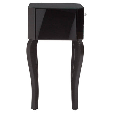 1 Drawer Black Mirrored Glass Top Side Table with MDF Base | Orchid