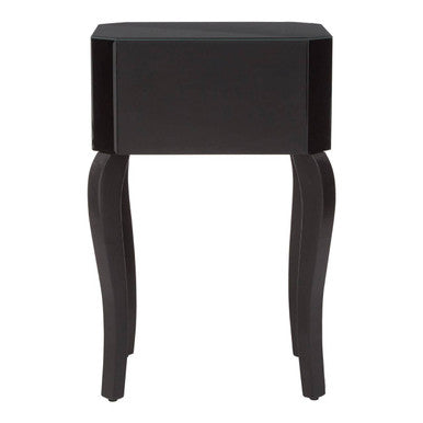 1 Drawer Black Mirrored Glass Top Side Table with MDF Base | Orchid