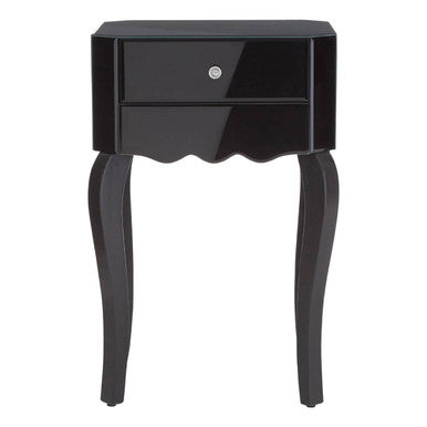 1 Drawer Black Mirrored Glass Top Side Table with MDF Base | Orchid