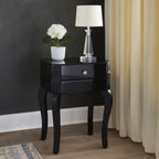 1 Drawer Black Mirrored Glass Top Side Table with MDF Base | Orchid