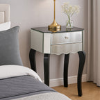 2 Drawer Mirrored Glass Side Top Bedside Table with MDF Base, Orchid