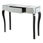 Mirrored Finish 1-Drawer Console Table with Bevelled Edge and Black Wooden Legs | Orchid