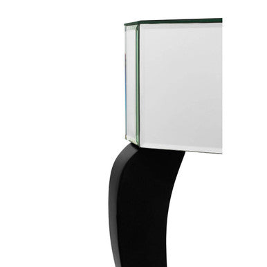 Mirrored Finish 1-Drawer Console Table with Bevelled Edge and Black Wooden Legs | Orchid